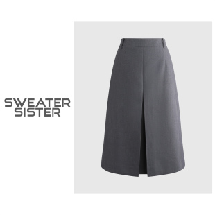 036 裙子女626 毛衣姐姐 折叠高腰显瘦半身裙设计感西装