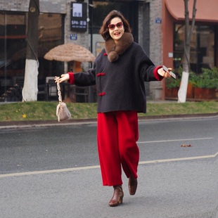 7752 立领斜襟呢子外套复古高级感毛呢褂女579 毛衣姐姐 新中式