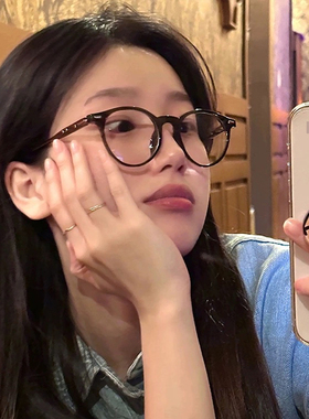 墨绿色复古波士顿框型近视眼镜男眼镜架潮小圆框眼镜女可配度数