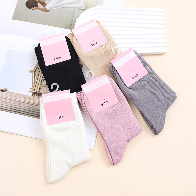 缕梵真丝棉加厚长袜女 桑蚕丝高弹舒适透气秋冬多色中筒袜子