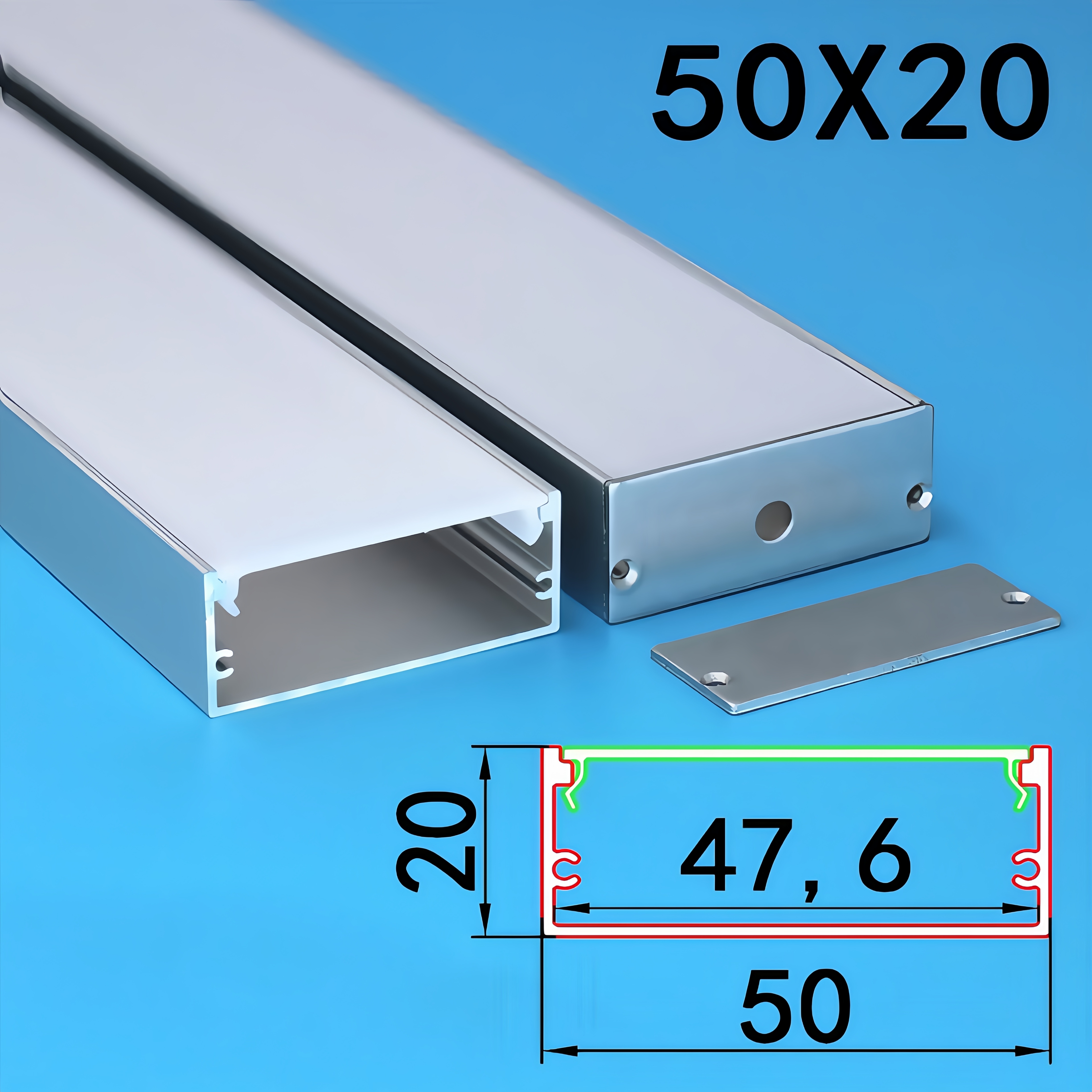加厚款LED明装线条灯槽工程家装50mm宽嵌入式铝合金U型灯带卡槽