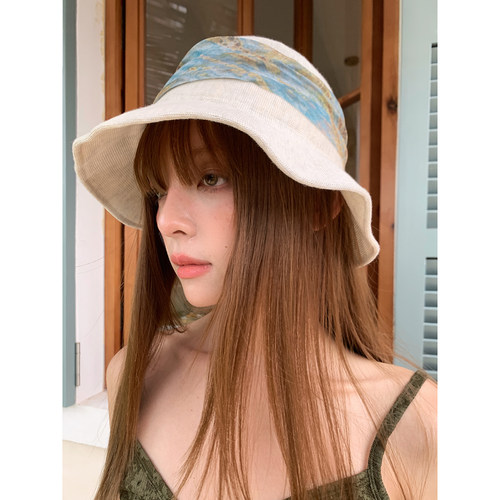 莫凡 英国天丝染色绑带渔夫帽女夏季薄款透气高级老钱风遮阳帽子