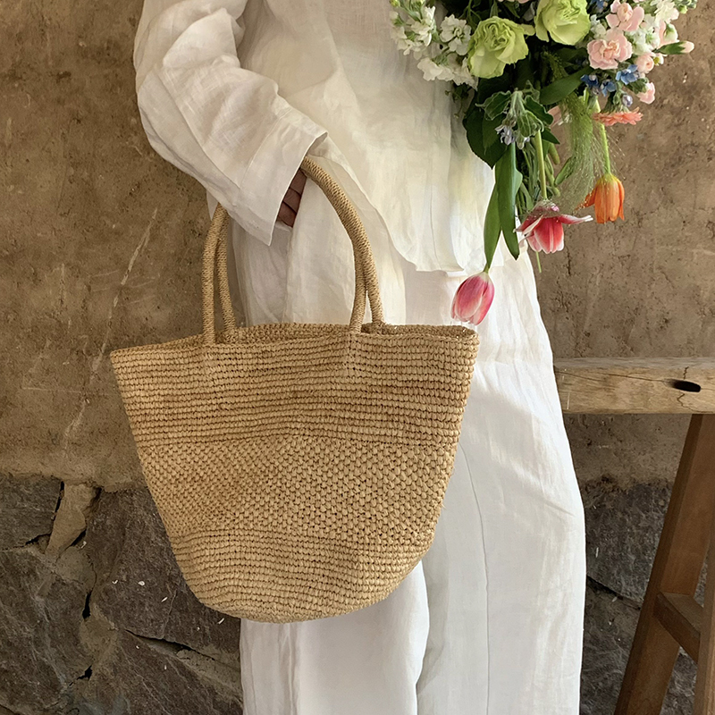 莫凡 纯色极简拉菲草托特包女 春夏百搭高品质大容量度假风手提包