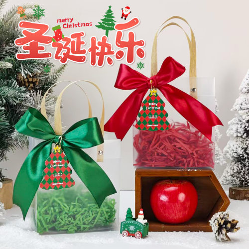 圣诞节礼品袋透明手提袋圣诞树装饰蝴蝶结儿童派对糖果袋