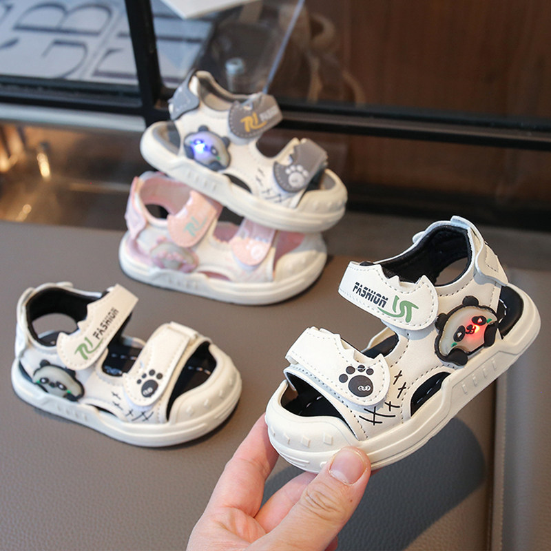 亮灯宝宝凉鞋男宝1一3岁-6夏季女幼儿学步软底防滑鞋子包头儿童鞋