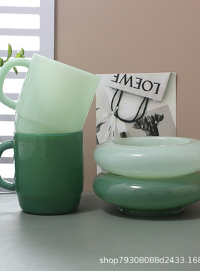 复古翡翠色高硼硅绿玉杯玉色彩色咖啡杯白玉杯玻璃杯水杯马克杯
