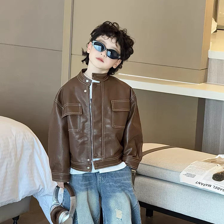 英国DHWA男童皮衣外套春秋洋气机车潮酷夹克春装儿童上衣时髦童装