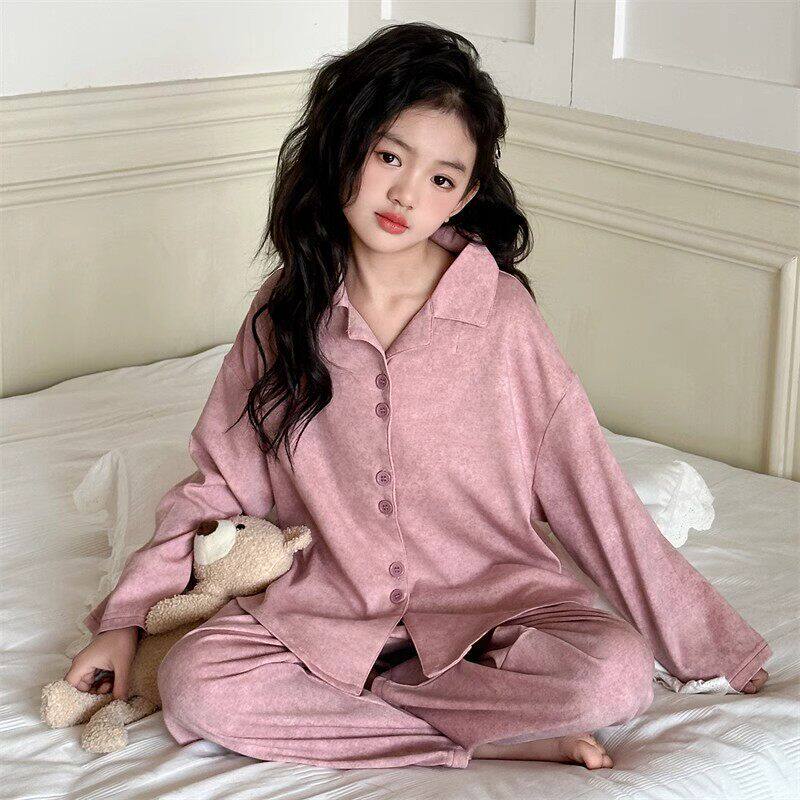 法国Uamtor女童气质睡衣春季2026新款中大童纯棉开衫高级感家居服