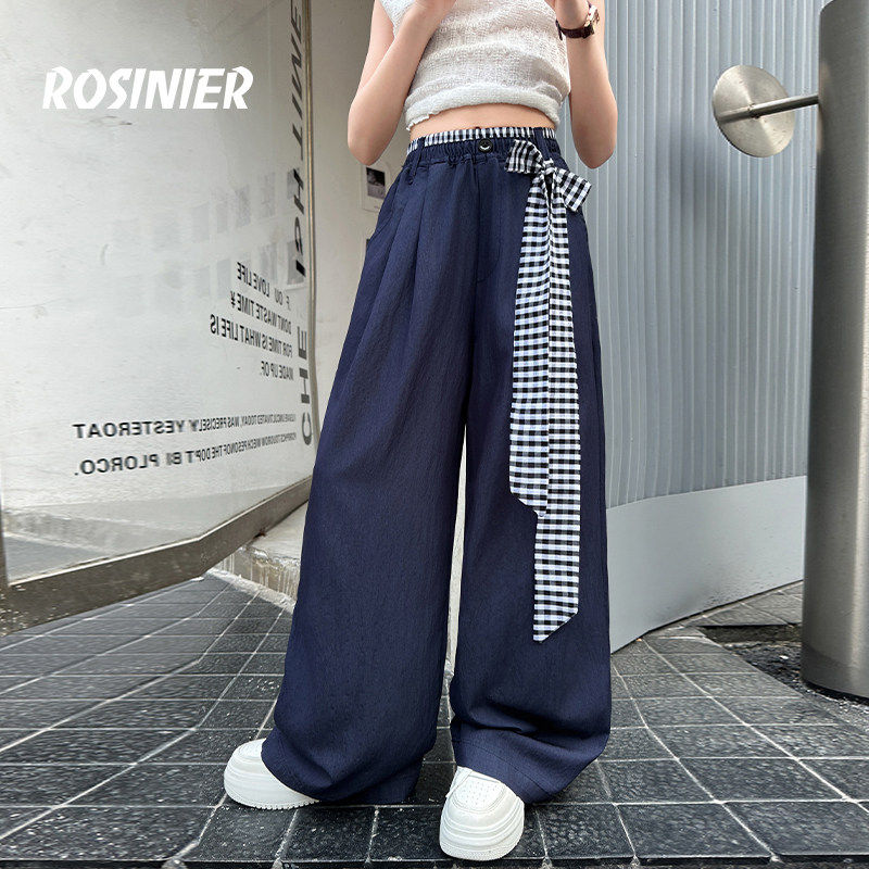 韩国ROSINIER女童裤子2026新款夏季中大童阔腿牛仔裤女孩直筒长裤