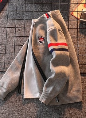 Next inss男童纯棉运动毛衣外套2025秋冬款儿童针织开衫加绒加厚