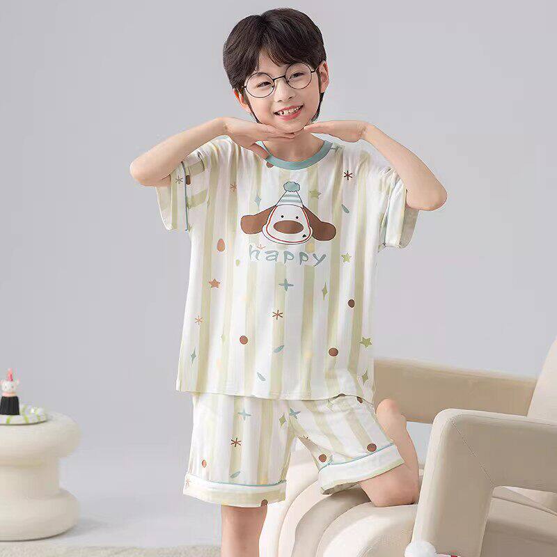 法国Uamtor男童睡衣夏季莫代尔短袖薄款中大童2026新款家居服套装