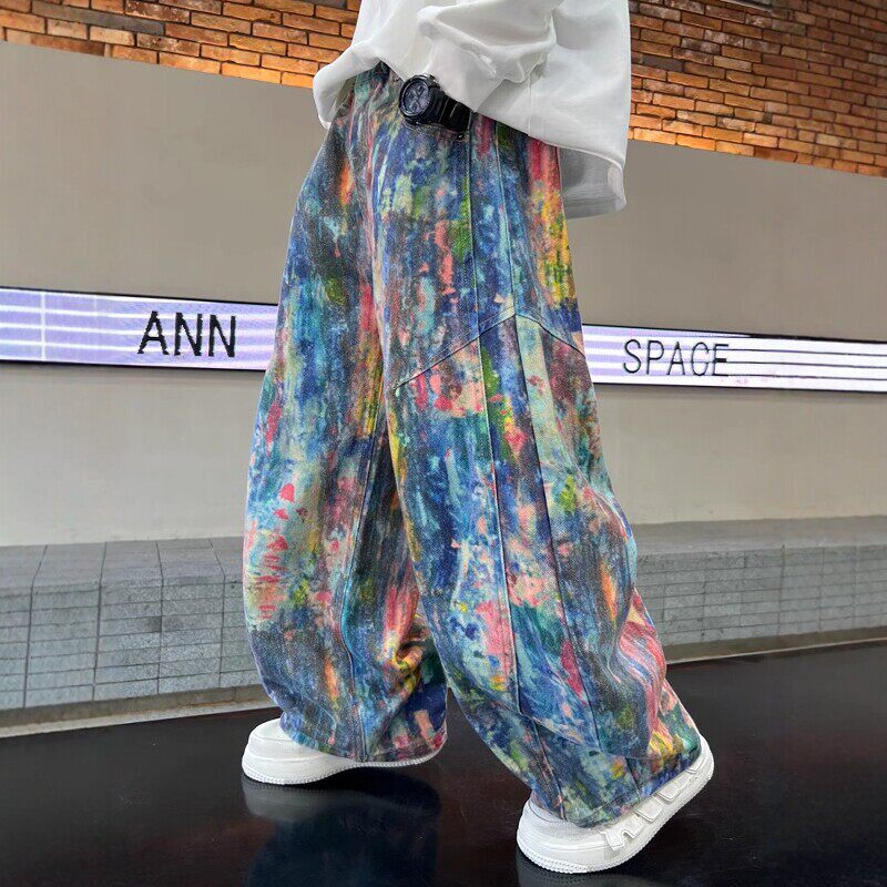 法国BADNUT男童裤子2026春秋新款潮流儿童大童扎染宽松牛仔裤