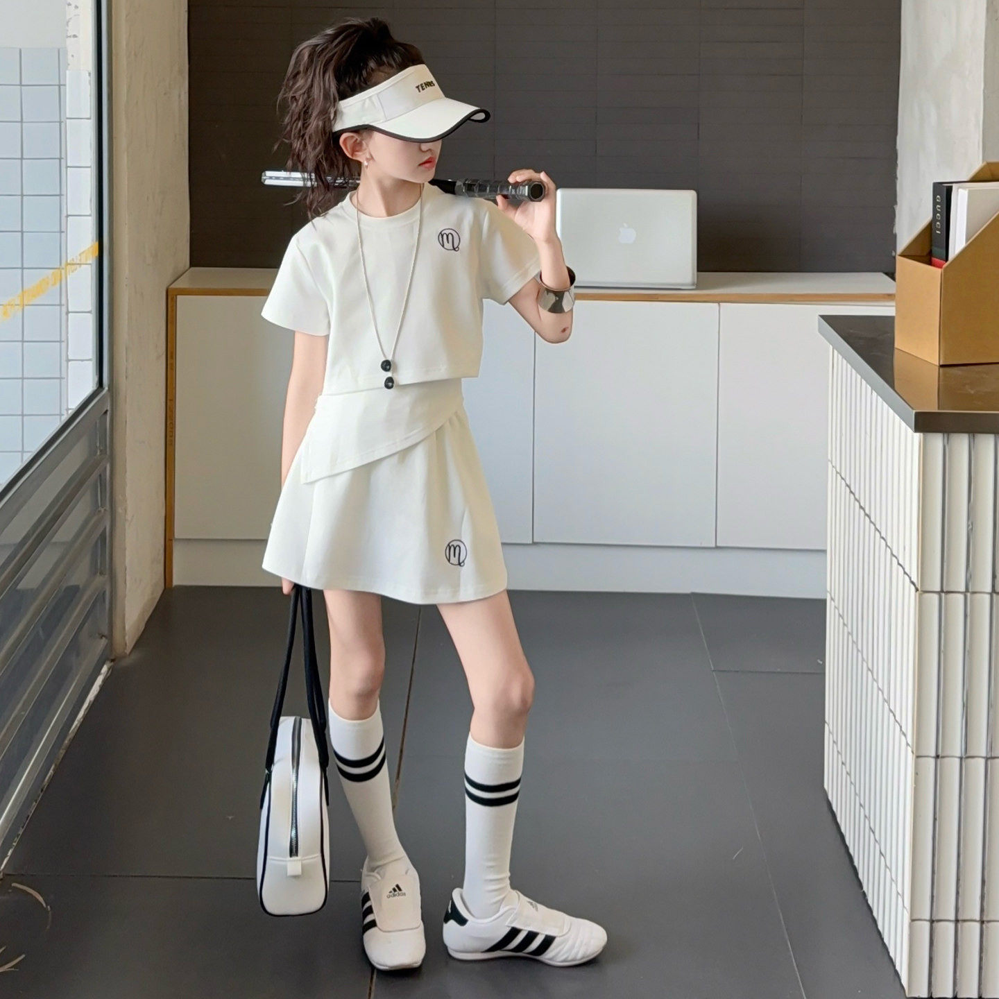 法国BADNUT女童套装裙夏季2026新款大童韩版儿童运动风短袖两件套