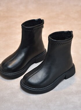 Next inss女童靴子2025秋冬新款儿童公主洋气短靴黑色加绒马丁靴