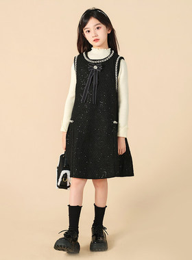 英国next ttat女童毛衣连衣裙秋冬儿童背心裙小香风洋气公主裙子