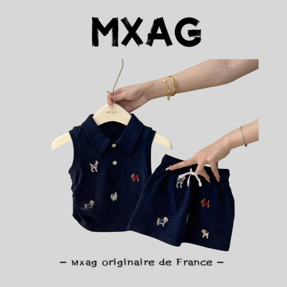 MXAG网红婴儿衣服超洋派韩系淑女校园风无袖短裤套装1-2岁3女宝宝