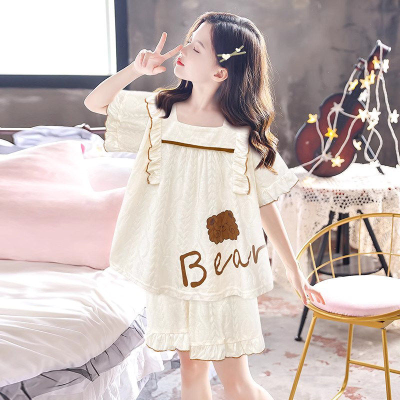 法国Uamtor女童夏季莫代尔睡衣薄款套装中大童女孩2025新款家居服