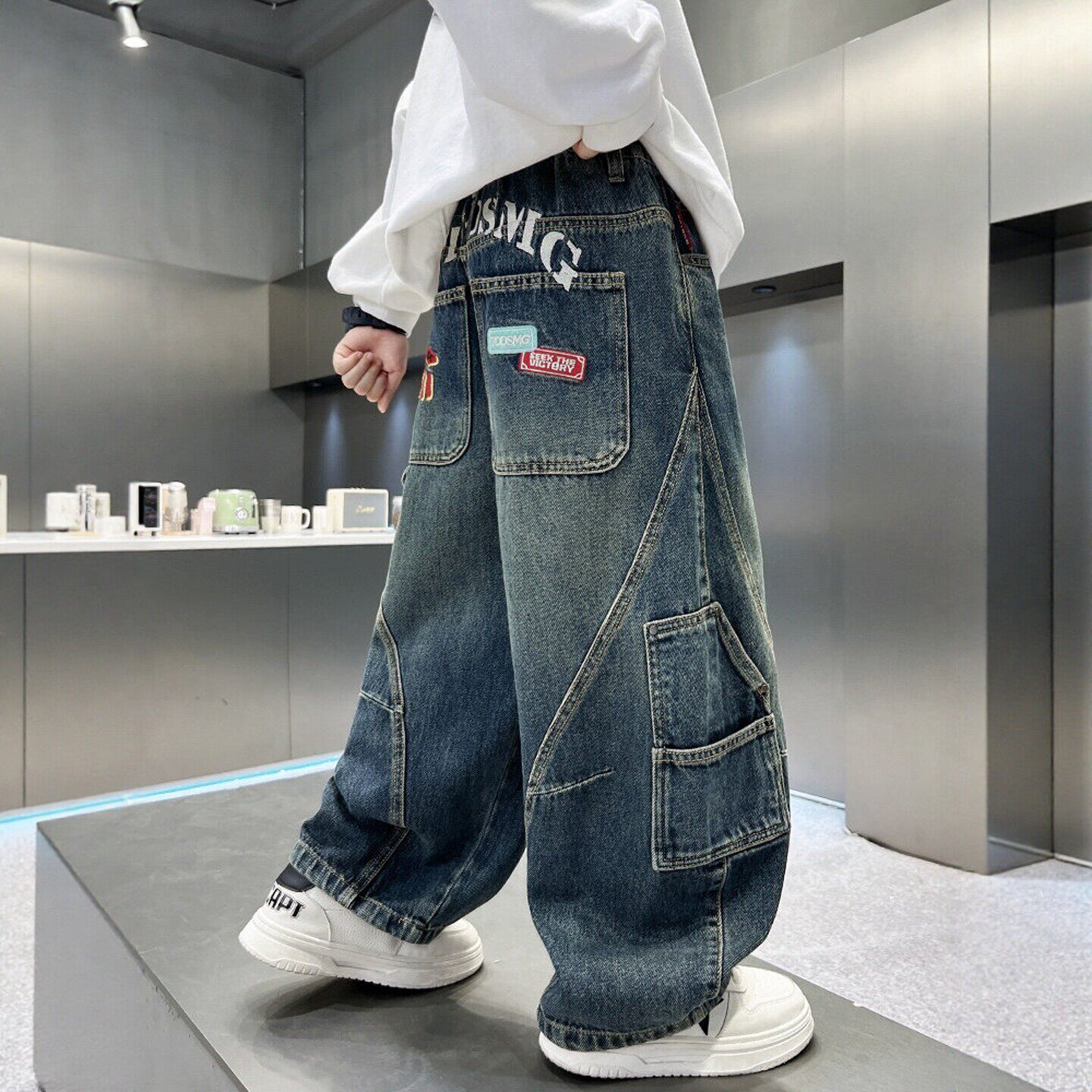 法国BADNUT男童裤子春秋2026新款儿童韩系中大童直筒工装牛仔长裤