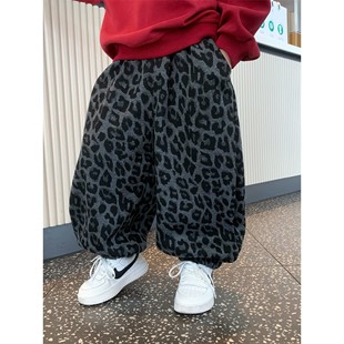 潮童轻奢男童加绒裤子冬季2025新款儿童一体绒长裤男宝加厚灯笼裤