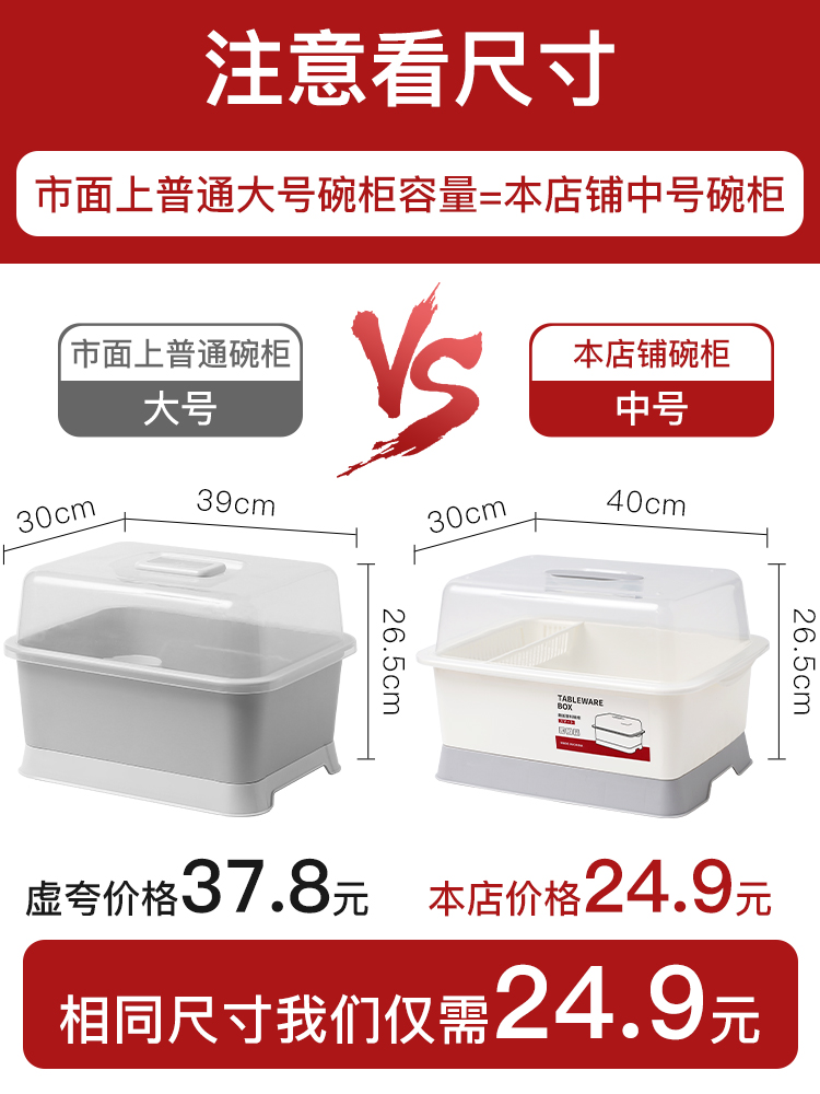 厨房沥水碗架带盖装碗筷餐具收纳盒滤水大容量晾碗碟架柜箱置物架 厨房/烹饪用具 厨房置物架/角架 原图主图