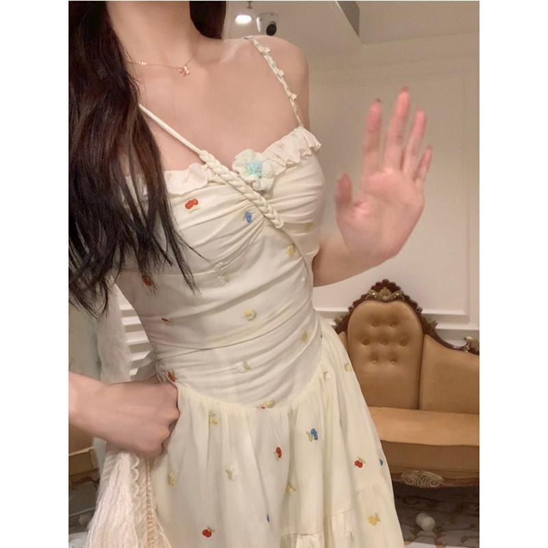 两件套法式甜美波点吊带连衣裙夏季薄款防晒开衫可爱收腰吊带裙子