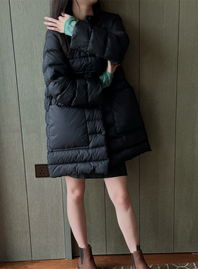 2024秋冬新款经典简约百搭显瘦小A版型白鹅绒中长款黑色羽绒服