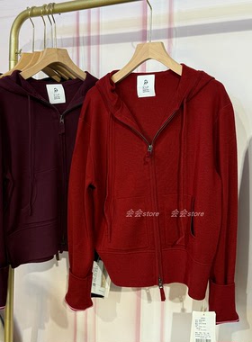 18针四平针J家美丽奴羊毛连帽拉链针织开衫柔软舒适短外套76302