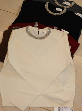 轻奢气质J家18针打基美丽奴羊毛钻领套头针织上衣76317