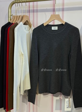 纯色百搭 16针单边J家美丽奴羊毛圆领套头长袖针织上衣76323