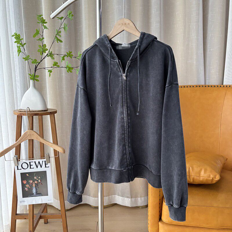 外贸原单 做旧工艺。春装 休闲舒适百搭连帽外套卫衣90B4/23207