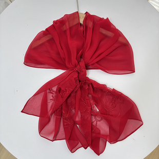 桑蚕丝真丝丝巾  时尚精致刺绣中国红围巾披肩包头巾18D3/001577