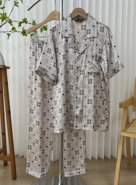 桑蚕丝 夏装时尚回纹翻领 居家真丝素绉缎两件套36C4/75415