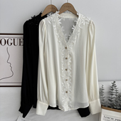 3C4 桑蚕丝 75309 时尚 V领单排扣真丝上衣衬衫 真丝双绉 夏装