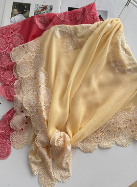 手工钉珠包头巾 重工刺绣精致时尚百搭真丝围巾丝巾女2A3/002020