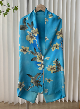 桑蚕丝 新款气质优雅双层真丝盘扣印花外搭披肩3B2/75914