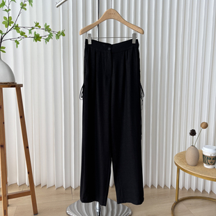 绢纺真丝香云纱裤子 秋装显瘦褶皱直筒裤61B2/000918