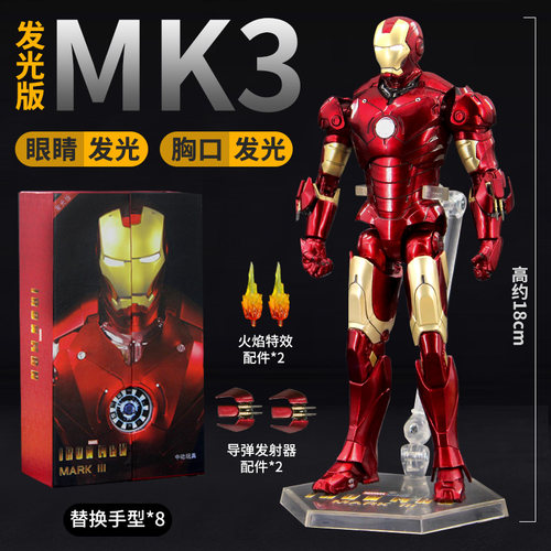 中动漫威正版钢铁侠mk3发光可动