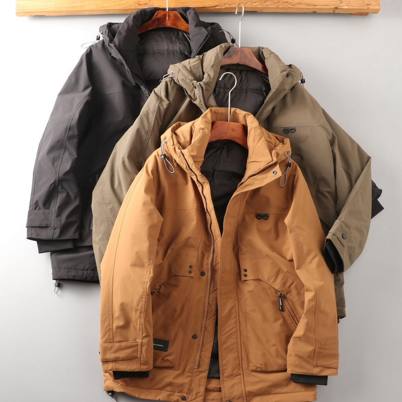 中长款加厚连帽工装派克羽绒服