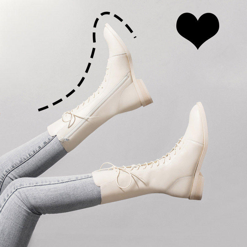 香港2026新款真皮马丁靴女英伦风中筒短靴春秋单鞋小个子白色靴子