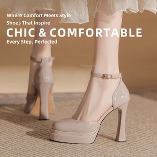 香港不累脚防水台高跟鞋女2026春夏新款性感一字扣真皮粗跟单鞋