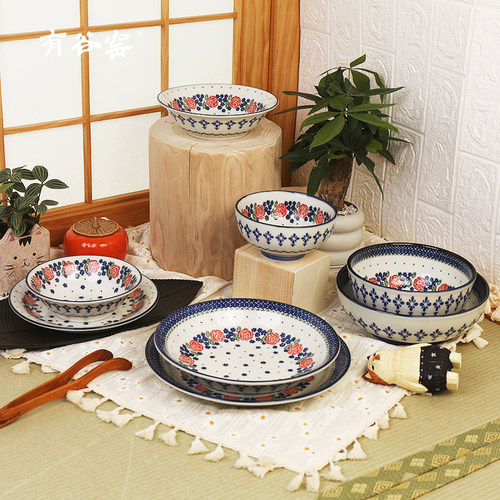 有谷窑波兰蔷薇釉下彩陶瓷餐具组