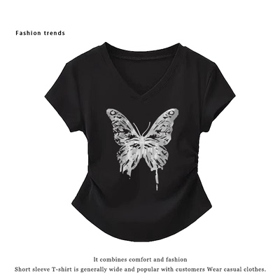 蝴蝶正肩短袖T恤女夏季2024新款