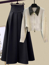 秋冬套装女2023新款高级感polo领针织双拉链毛衣显瘦半身裙两件套