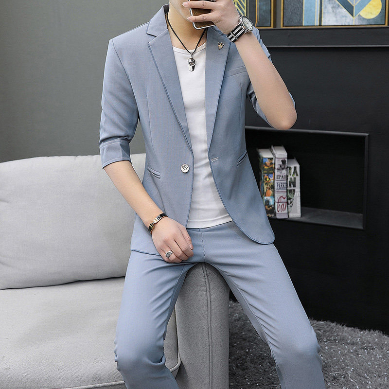 PURE WHITE SUIT SUIT MENS SMALL SUIT HANDSOME JACKET CASUAL TROUSERS DRESS A TWO-PIECE SET