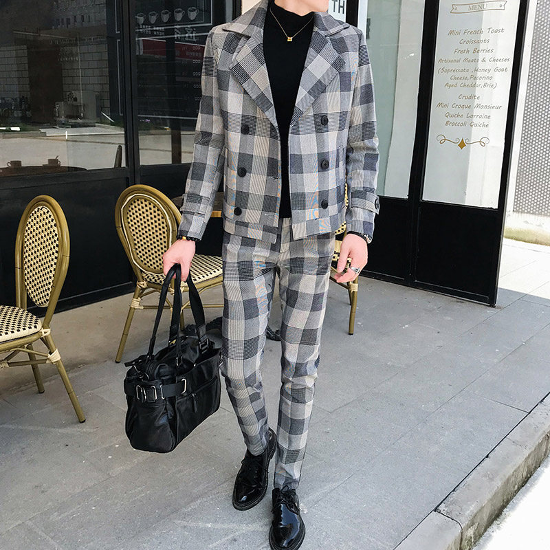 2023 AUTUMN NEW SUIT SUIT MENS KOREAN VERSION SLIM TREND MENS HANDSOME BRITISH STYLE SUIT SET OF TWO