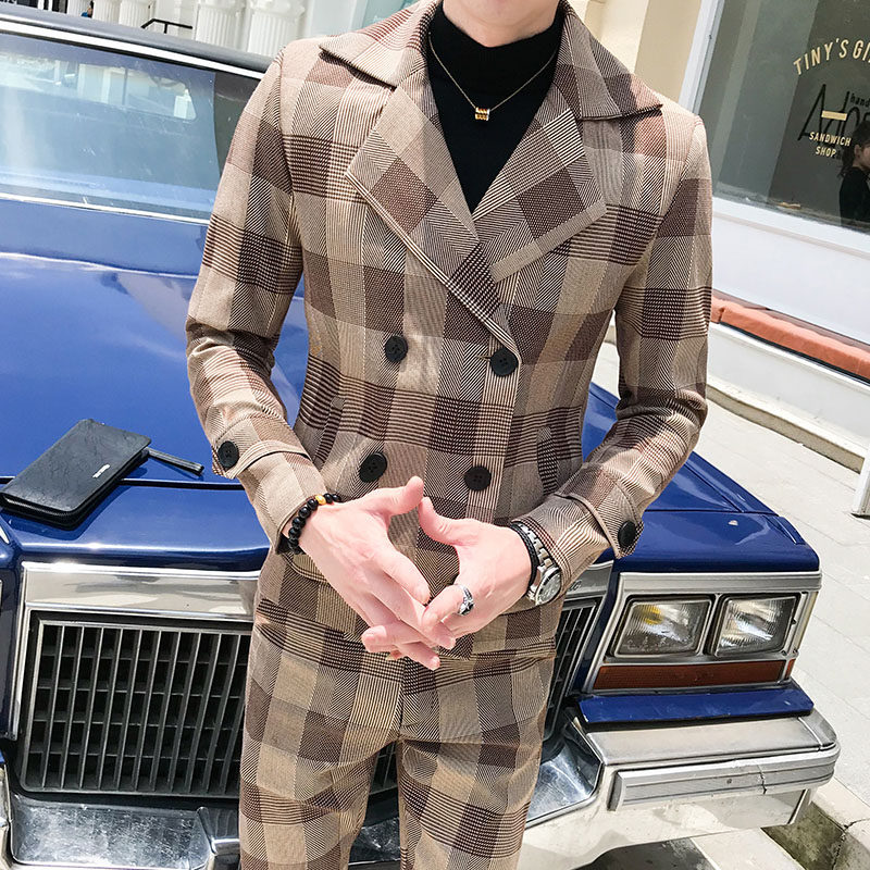 2023 AUTUMN NEW SUIT SUIT MENS KOREAN VERSION SLIM TREND MENS HANDSOME BRITISH STYLE SUIT SET OF TWO