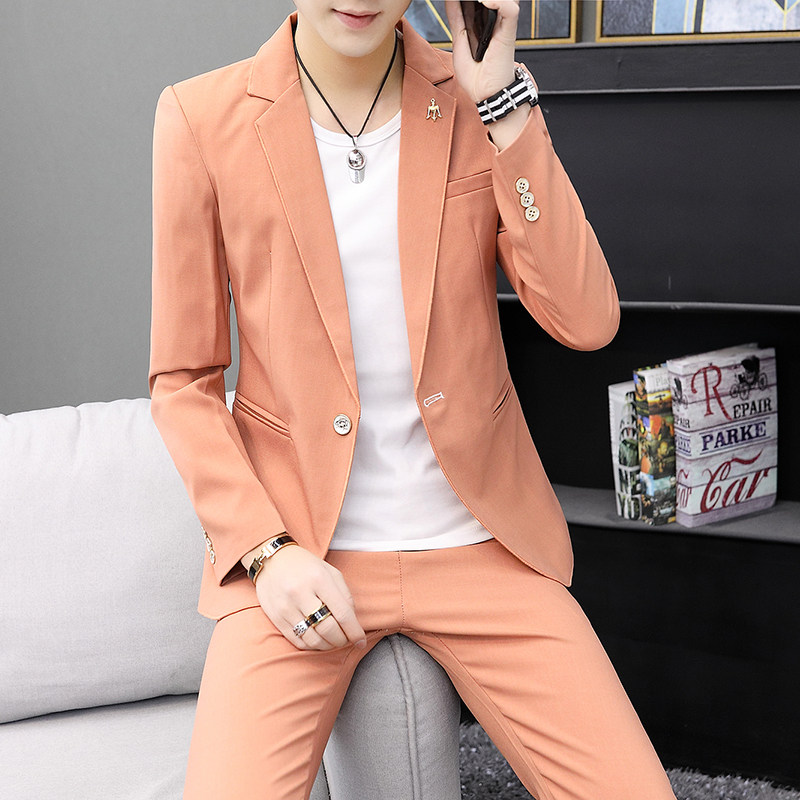 PURE WHITE SUIT SUIT MENS SMALL SUIT HANDSOME JACKET CASUAL TROUSERS DRESS A TWO-PIECE SET