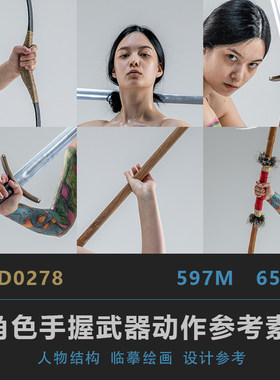 D0278 手握武器刀剑棍匕首动作CG绘画参考PS素材matte painting