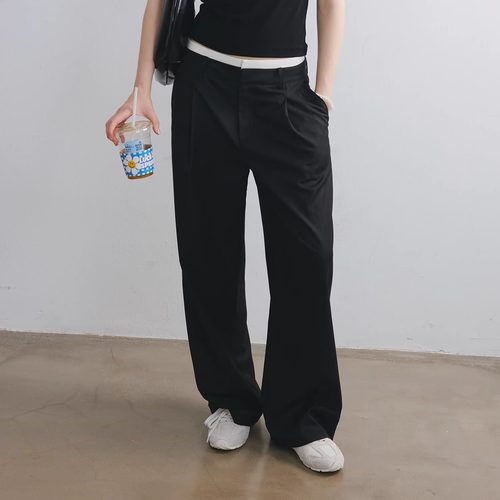 LAUGH OUT LOUD 假两件撞色双腰头直筒休闲西装裤25春夏新