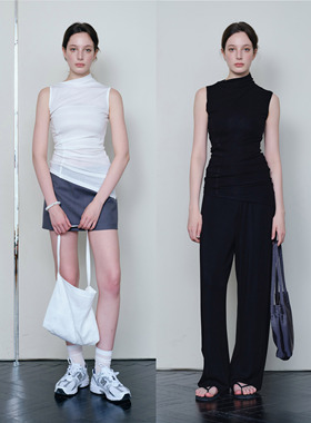 LAUGH OUT LOUD不规则褶皱不对称领斜摆无袖背心原创设计